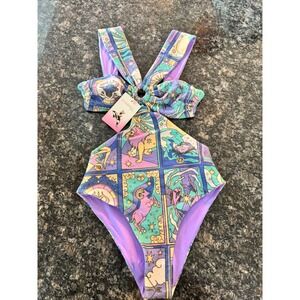 Oceanus Swimwear Dara One Piece Swimsuit Zodiac Print Metallic Multi Color NWT S
